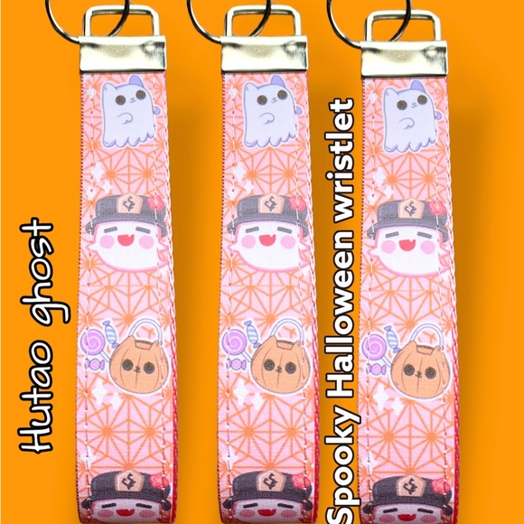 Cute kawaii hutao ghost spirit genshin impact wristlet, key fob. Spooky key fob - Picture 7 of 7